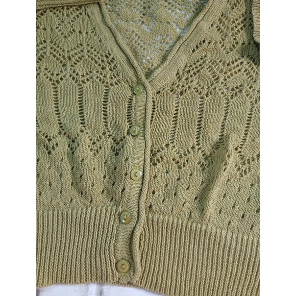 Tiara international Green Cardigan Button Crop Sweater Knit Women's Sz. L - Picture 7 of 8